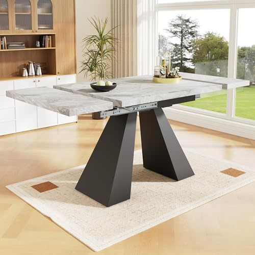 FammyLoft Esstisch Teleskoptisch(99-159 * 74cm), Ausziehbarer Esstisch, Platzsparender Küchentisch, Breite Arbeitsfläche, Esszimmertische mit Säulenbeinen für Küche und Wohnzimmer, Grau(Keine Stühle)