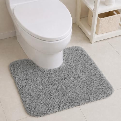 PUFFMAT Toilet Mat 50 x 40 cm U-Shaped Grey, Microfibre Pedestal Mat with Soft Plush Pile and TPR Backing, Machine Washable Bathroom Rug for Toilet Area, Ensuite and Guest Bathroom
