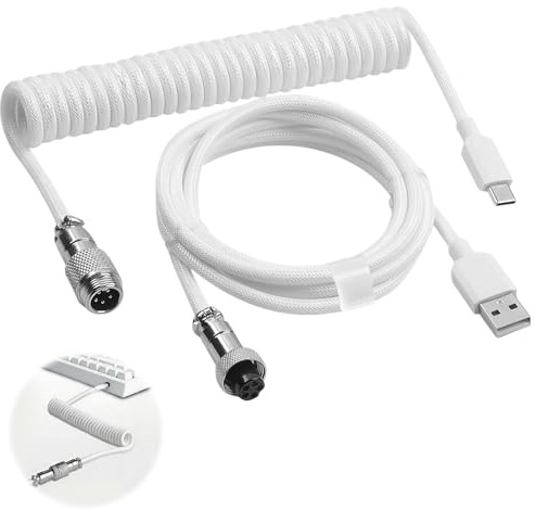 USB C Coiled Keyboard Cable, 3 Meter Type C To USB A Spring Coiled Cable | Nylon Braided Mechanical Keyboard Cord with Detachable Metal Aviator Connector, Extendable Wire for PC Gaming Keyboard PS4