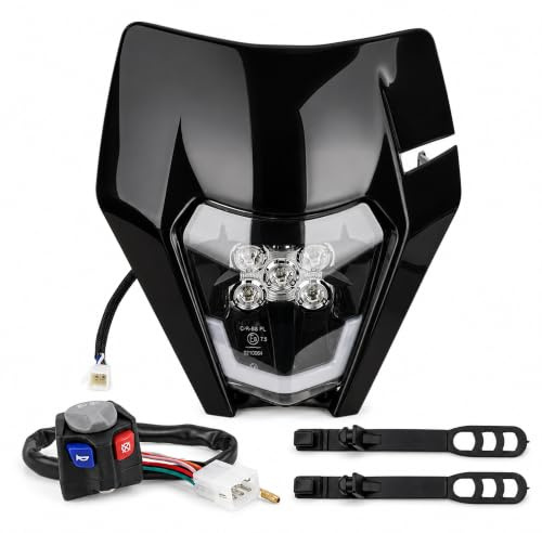 Motorrad Scheinwerfer mit Schalter für EXC EXC-F XC-W SC SMC SXC,Schwarz | Motorrad Lichtmaske LED + Motorrad-Lenkschalter + Montageset für FX TE TX EC ECF SUPER ENDURO