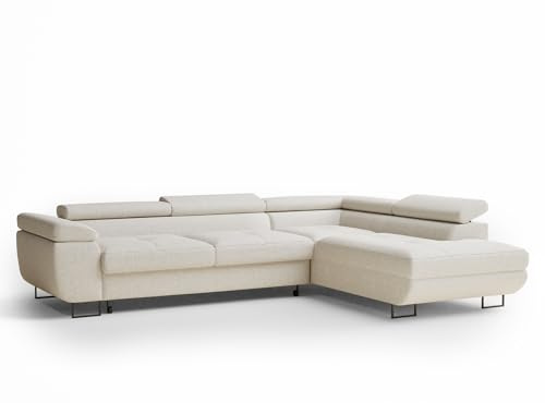 Ecksofa Rechts mit Stauraum und Schlaffunktion Concord, 4-Sitzer, Creme