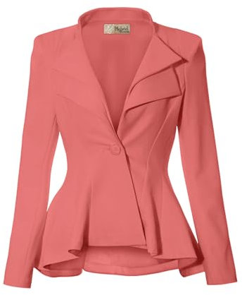 Hybrid & Company Damen doppelte Kerbe Revers Büro Blazer Kleine Korallen-elegant & Premium-Gewicht
