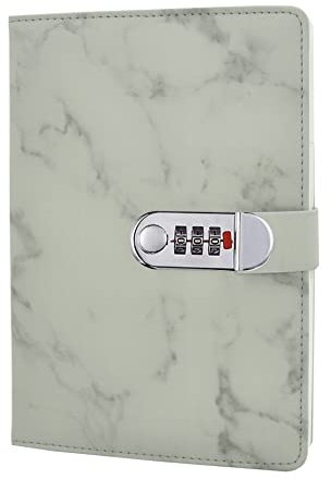 LinYesh PU Leather Notebook(Marble Pattern), A5 Wire Binding Daily Notebook, Secret Lined Password Diary, Sketchbook Planner Organizer with Combination Lock Pen Holder, 150x218mm