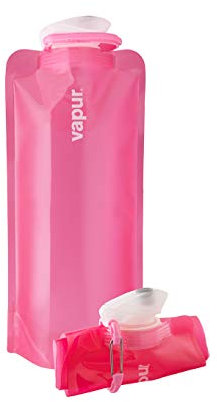 Vapur, Faltbare Wasserflasche, wiederverwendbar, auslaufsicher, mit Karabiner, für Training, Camping, Rucksackreisen, Wandern und Reisen, 1 l, Pink Rose Solid Anti-Flasche
