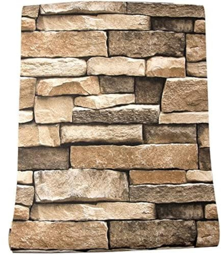 Rock Wallpaper 17.7” × 197” Stone Peel and Stick Wallpaper - Stone Self-Adhesive & Removable Wallpaper 3D Stone Paper for Backsplash Countertops Wall, Easy to Clean, Realistic Stone Textured Vinyl