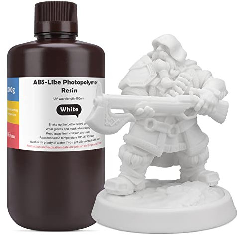 ELEGOO 405nm ABS-Like Resin, LCD UV Rapid Resin Hohe Präzision, Nicht Spröde, Nicht Giftig für LCD/DLP 3D Drucker Photopolymer Resin 1000g Weiß