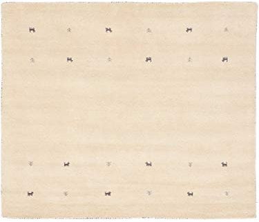 carpetfine Wollteppich Gabbeh Uni Quadratisch Weiß 200x200 cm | Moderner Teppich für Wohn- und Schlafzimmer
