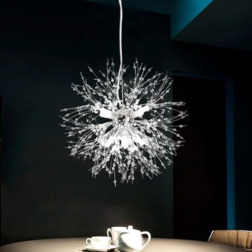 Vikaey Modern Kronleuchter Kristall, Pendelleuchte Esstisch, Feuerwerk Sputnik Chandelier, Esstischlampe Hängend, Hängelampe Für Schlafzimmer Küche Wohnzimmer Esszimmer(8 Licht, Chrom)