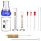 JESSTOLO Erlenmeyer-Flaschen aus Glas, 50 ml, konische Flasche, Becher, Zylinder mit Skala, 10 ml, 5 ml, 3 Reagenzgläser, 2 Reinigungsbürsten und 2 Rührstäbchen