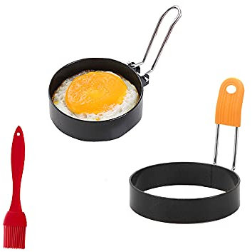 XINGSUI 2 Stück Eierringe,Lebensmittelqualität Edelstahl,für Hamburger Pfannkuchen Eier Mini-Pfannkuchen Sandwich, mit einem Ölpinsel