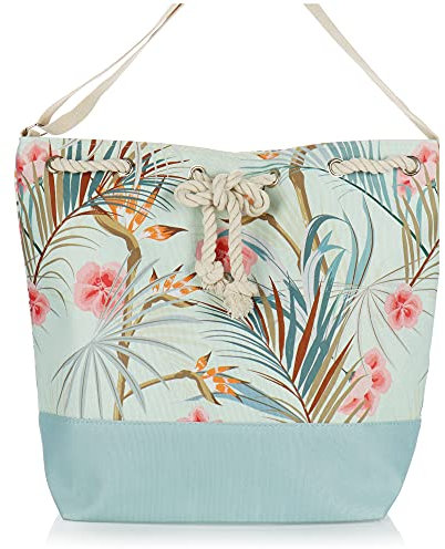 com-four® Bolsa de playa grande - bolsa de piscina moderna para utensilios de playa - bolso de señora para compras (menta - floral)
