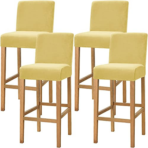 Dimatic Samt Plüsch Stuhl Abdeckung Theke Pub Bar Hocker Stuhl Slipcover für Esszimmer Cafe Barhocker Slipcover Möbelschutz Anti-Rutsch-Bezug mit elastischem Boden, 4er Set, Gelb