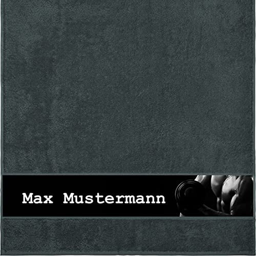 Manutextur Duschtuch Mit Namen - Personalisiert - Fitness-Motiv - Viele Farben - Dusch-Handtuch - Anthrazit - 70x140 cm - Persönliches Geschenk Mit Wunsch-Motiv und Wunsch-Name