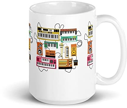 Ceramic Coffee Mug Humorous Electronic Musician Synthesizers Drums Enthusiast White glossy mug