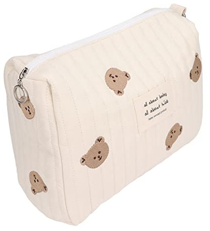 01 02 015 Diaper Storage Bag, Large Capacity Convenient Reusable Baby Bottle Bag Cotton Cloth Portable Cute Pattern for Mother for Travel(Bear Embroidery)