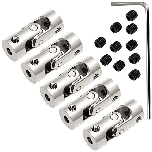 Gibsob Cardan D'accouplements, 5Pcs Universel Joint D'accouplement D'arbre, Connecteur D'arbre à Cardan,Arbre de Direction Universel-3 x 3 mm, avec Vis et Clé pour bateau, accessoires bricolage