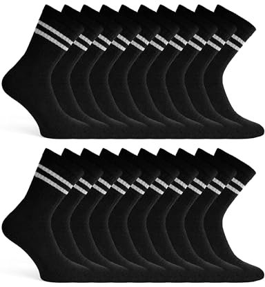 Basic Treasure 20 Paar Tennissocken Herren & Damen 43-46, Sportsocken Baumwolle, Atmungsaktive Tennis Crew Socken, Schwarz