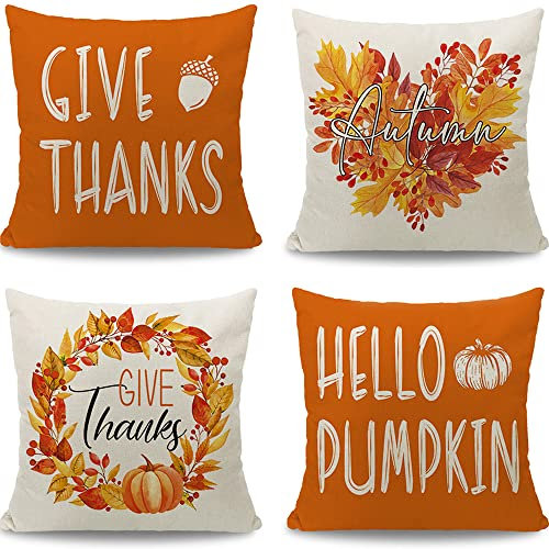 Cirzone Kissenbezug 45 x 45 cm 4er Set Kürbis Mutter Dekorative Kissen Herbst Deko, Druck, Dekoration für Home Garten Sofa Schlafzimmer