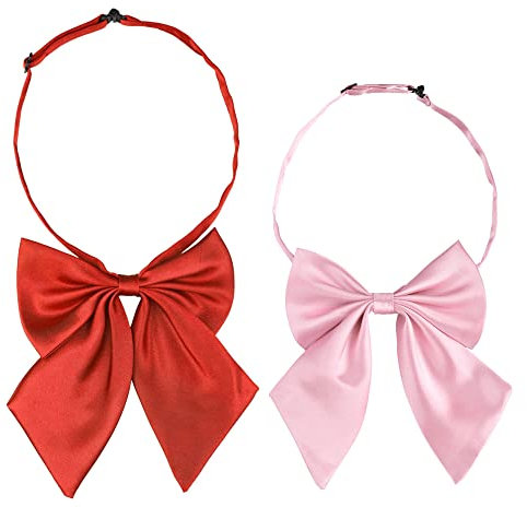 Allegra K Sangle de cou réglable avec nœud papillon pré-noué pour femme Couleur unie Mignon nœud papillon 2 pièces Rouge + Rose Taille unique