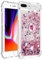 nincyee Shockproof Case for iPhone 8 Plus,Glitter Bling Shine Diamond Heart Rainbow Quicksand Transparent Tpu Shell with Rotating Finger Ring Kickstand