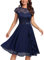 MIUSOL Women's Vintage Lace Contrast Chiffon Ruffles Classy Party Flared Swing Dress (Small, B-Navy Blue)