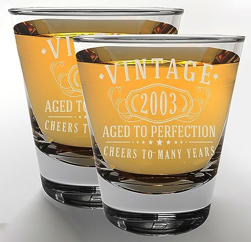 Vintage 2003 Etched 2pk 1.75oz Shot Glasses - 22nd Birthday Gifts for Women Men - Cheers to 22 years old - 22nd decorations for her him - Best Engraved Whiskey Bourbon Gift ideas - Mom Dad 2.0