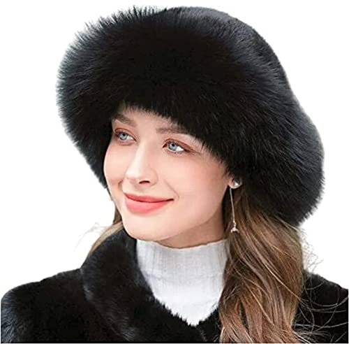 Women's Winter Furry Hat,Kunstpelz-Ohrenwärmer für Damen,Fellmütze Pelzmütze Damen mütze Wintermütze,Faux Fur Stirnband für Damen,Winter Warme Mütze für Mädchen,Winter Flauschiger Ohrwärmer (schwarz)