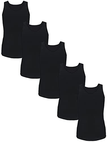 TupTam Unterhemden Mädchen Baumwoll Unterhemd 5er Pack Tank Top Ärmellos Kinder, Farbe: Schwarz, Größe: 146-152