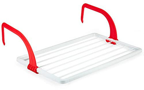 Acan Tradineur - Tendedero Plegable de Resina para radiador - 3 Metros de tendido - Fabricado en España - Soporte para Tender Ropa (Blanco y Rojo - 52,5 x 33,6 x 17,5 cm)