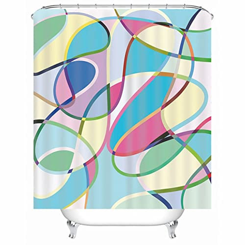 EHOMERY Duschvorhang Quadrate Duschrollo Maßanfertigung Linien Kreuzen Polyester Blau Rostfreie Ösen Und 12 Hakenringe, 90X180Cm