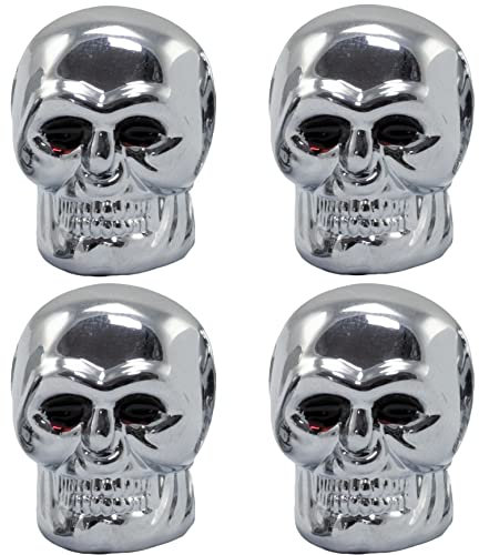 AERZETIX - C64518-4er-Set Ventilkappen/-stopfen für autoreifen - Totenkopf - silberfarben - aus Aluminium - Rad zubehör Tuning Auto-Moto Dekoration LKW camion Fahrzeug