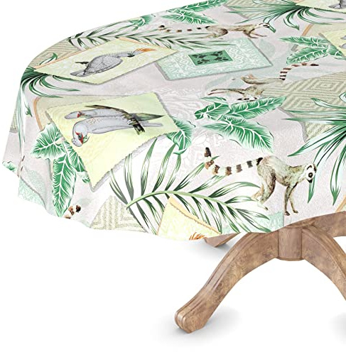 Wachstuchtischdecke Wachstischdecke Tischdecke abwaschbar Gartentischdecke Wachstuch Eckig rund oval Oval 140 x 220cm Schnittkante Exotik