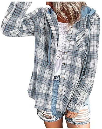 Holzfällerhemd Damen Hemd Langarm Hemdjacke Holzfällerjacke Oversized Hemdbluse Flanellhemd Button Down Karierte Jacke Freizeitjacke Y2K Lose Revers Blusen