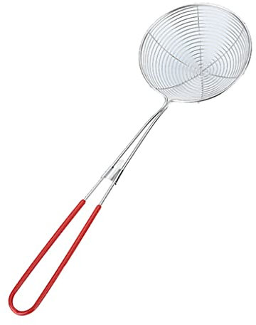 EIOLWJIEO Home Noodles Skimmer Spoon Stainless Steel Strainer Scoop Nonslip Handle Cookware Cooking Tool Kitchen Accessories, Red, Large