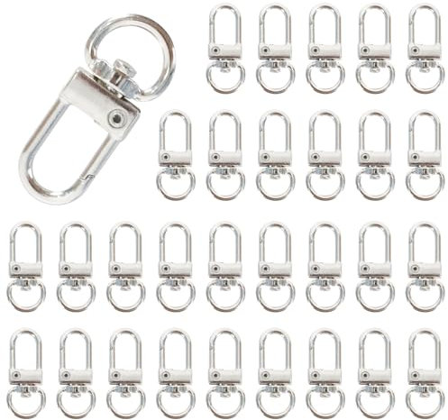 30 Stück Karabinerhaken Metal Hummer Krallenverschlüsse Drehbare Verschlüsse Karabiner Schnallen Dreh Snap Ring Haken Schlüsselanhänger Schwenker Schlüsselring für DIY Taschen Basteln (Silber)