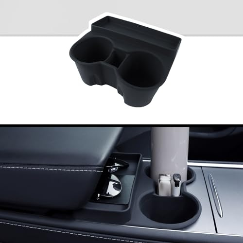 Rislobx for Tesla Model 3 Model Y Cup Holder Insert Center Console Water Cup Limit Clamp, Under Armrest Box Storage Tray Key Card Sunglasses Holder for Tesla Accessories (Black)