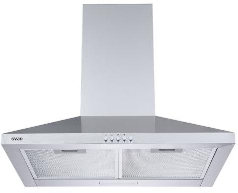 Svan Campana Extractora Piramidal 60cm Inox SCPP600BX. Potencia 520m3/h, Tiro Doble, 3 Velocidades, Control Manual, Filtro apto para Lavavajillas.