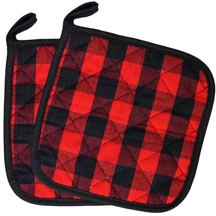AMRAMI Topflappen Baumwolle, hitzebeständige Topfuntersetzer zum Kochen und Backen, waschbar, kariert (Doppelpack (2), Kariert Rot/Schwarz)