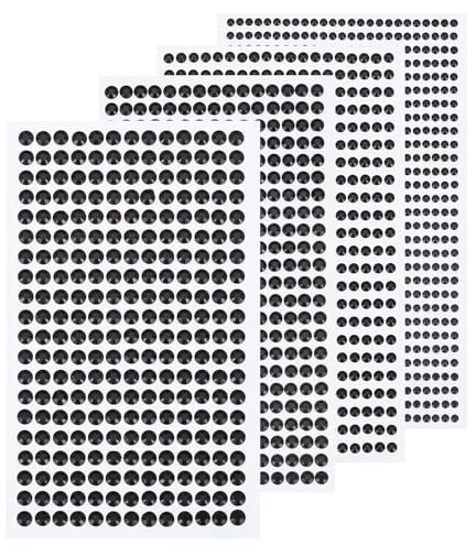 sourcing map 1792 Pcs 4 Sheets Black Rhinestone Stickers 3/4/5/6 mm Self Adhesive Rhinestones Gems for DIY Decoration Craft Face Eye Nails Hair Make Up