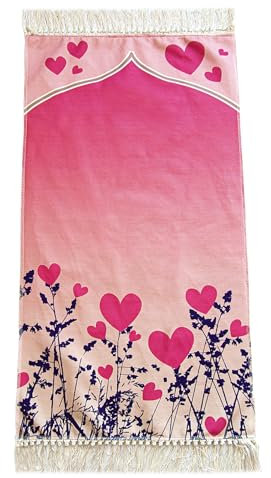 ihvan online, Tapis de prière musulmane pour enfants | Sajadah au design unique imprimé numériquement | Tapis de prière islamique doux | Cadeaux islamiques parfaits pour les enfants, design : rose