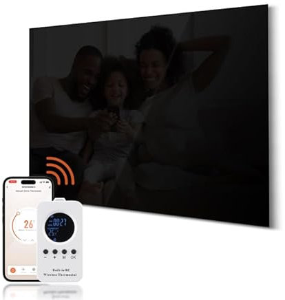 Hocosyme Infrarotheizung Glas 600W, Infrarot Glasheizung mit Fernbedienung 100x60 CM,Elektroheizung mit Überhitzungsschutz - WIFI (Tuya Smart) - Schwarz - TÜV.