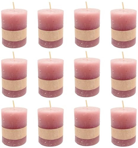 Rustikale Mini Kerzen ca. 4 x 5 cm Stumpenkerze im Antik Look für die perfekte Atmosphäre Zuhause (12 x Altrosa)