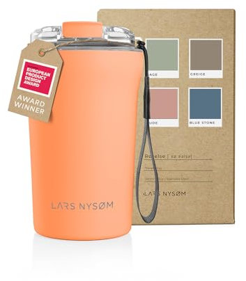 LARS NYSØM Thermo Coffee Mug-to-go with Strap 13oz | Travel Mug 0.38 Liter with Insulation | Leak Proof Stainless Steel Thermal Tumbler for Coffee and Tea to Go (Pumpkin Orange, 380ml)