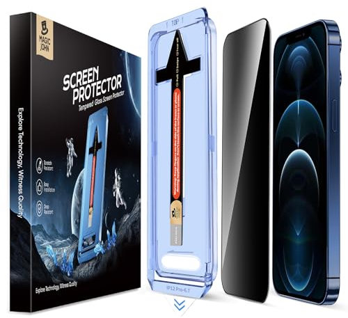 MAGIC JOHN 2 Pack for iPhone 12 Pro Max Privacy Screen Protector, Auto Dust-Elimination Installation, Bubble Free, Anti Spy Screen iPhone 12 Pro Max 6.7 Hard Tempered Glass