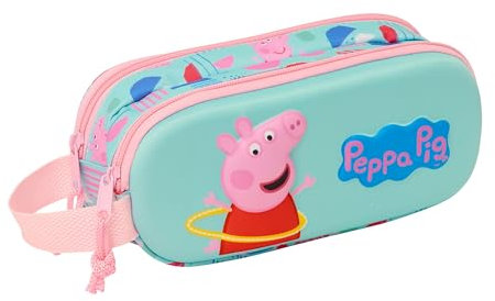 safta Peppa Pig 3D-Federmäppchen für Kinder, ideal für Kinder im Schulalter, bequem und vielseitig, Qualität und Widerstandsfähigkeit, 21 x 6 x 8 cm, Grün/Rosa, Grün/rosa, Estándar, Lässig