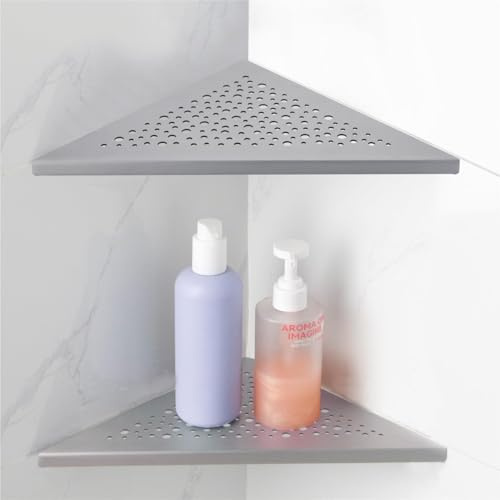HIDROP 10 Brushed Nickel Corner Shower Shelf, No Drill 304 Stainless Steel Recessed Shower Shelves Grout in Corner Tile Bathroom Shelves for Tiled Wall,2 Pack