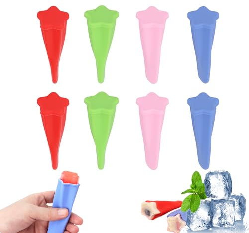 Kaizuca 8 Piezas Moldes Helados Silicona,Moldes Para Helados en Forma de Estrella con Tapa, Silicona Reutilizable 100% Para Alimentos, Sin Bpa, Para Moldes Para Paletas y Helado de Verano