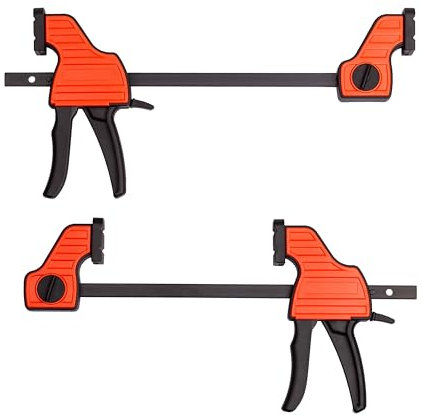 MIVOS Einhandzwinge 4er Set - Schraubzwingen Spanner, Spannweite - 150mm - aus Stahl und Kunstoff für präzises Fixieren - Für Schreinerarbeiten und allgemeine Bauarbeiten - orange