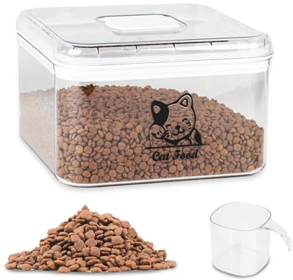 APITOS Cat Food Storage Container with Airtight Lid, BPA-Free Plastic Pet Food Dispenser, Transparent Stackable Dry Food Bin, Flip Top with Measuring Cup, Perfect for Cats, Dogs, and Pet Treats, 8.6L