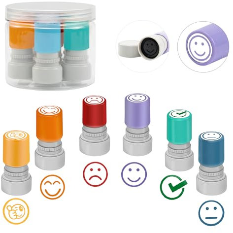 Qcdou Stempel Lehrer, 6 Stück Selbstfärbende Lehrer Stempel, Lob Ermutigung Kinder, Bunte Cartoon, Schule/Familien/Kindergarten Bildung Lehrhilfen(C)